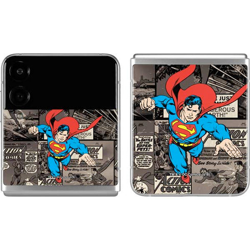 DC Comics Superman Vintage Action pose pattern Galaxy Z Flip4 5G Skin